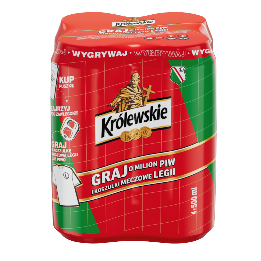 Piwo Królewskie Jasne 5,2% 500 ml 4-pak puszka DRS