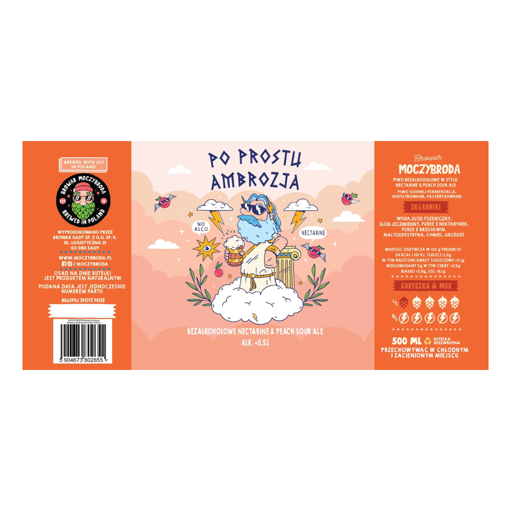 Piwo Moczybroda Po Prostu Ambrozja Bezalkoholowe Nectarine & Peach Sour Ale 0,5% 500 ml