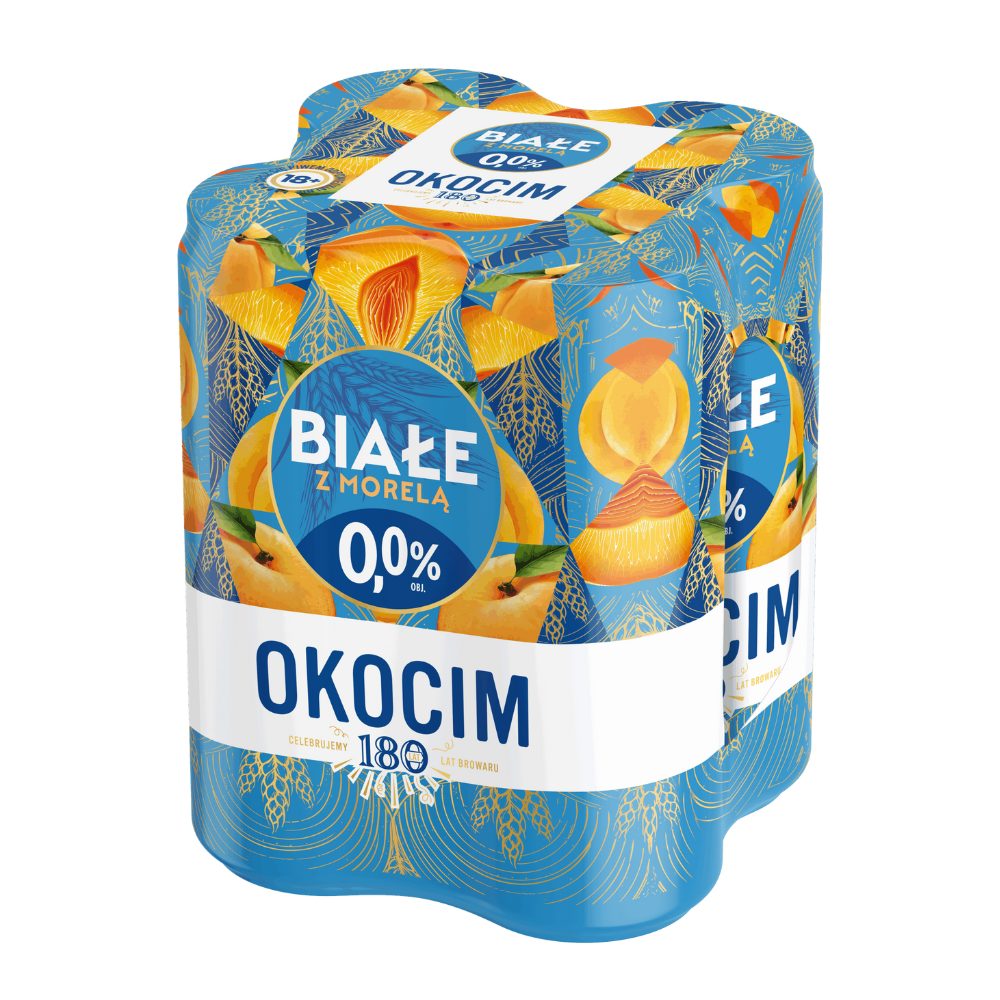 Piwo Okocim Białe z morelą 0% 500 ml 4-pak puszka DRS