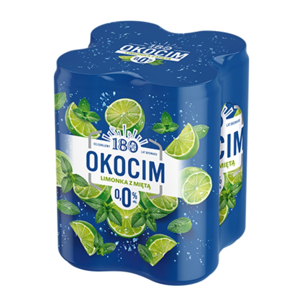 Piwo Okocim Limonka z Miętą 0% 500 ml 4-pak Puszka DRS