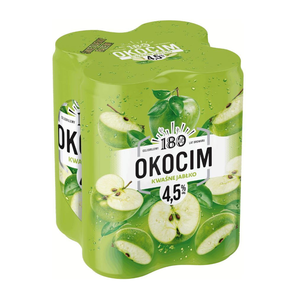 Piwo Okocim Kwaśne Jabłko 4,5% 500 ml 4-pak puszka DRS