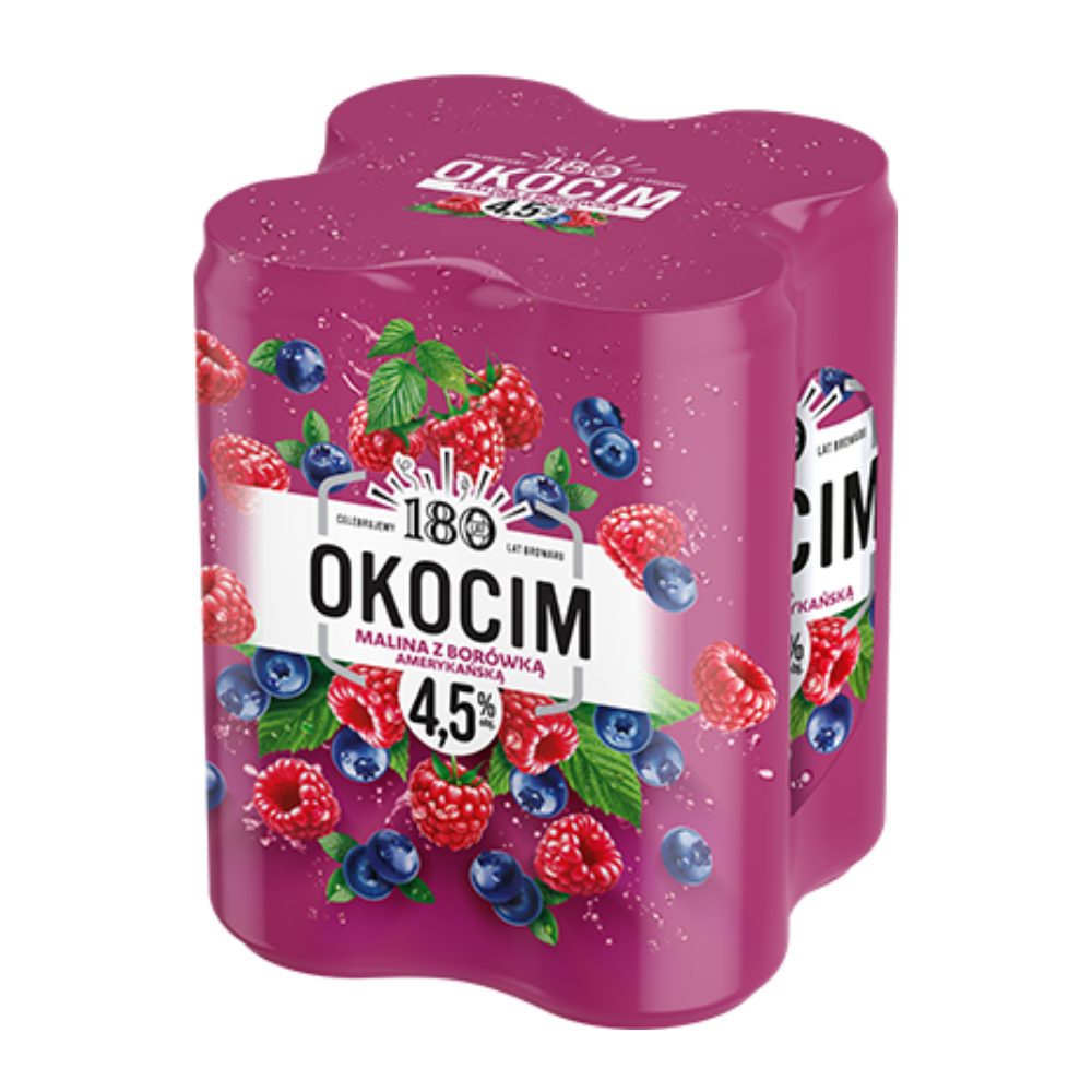 Piwo Okocim Malina z Borówką Amerykańską 4,5% 500 ml 4-pak Puszka DRS