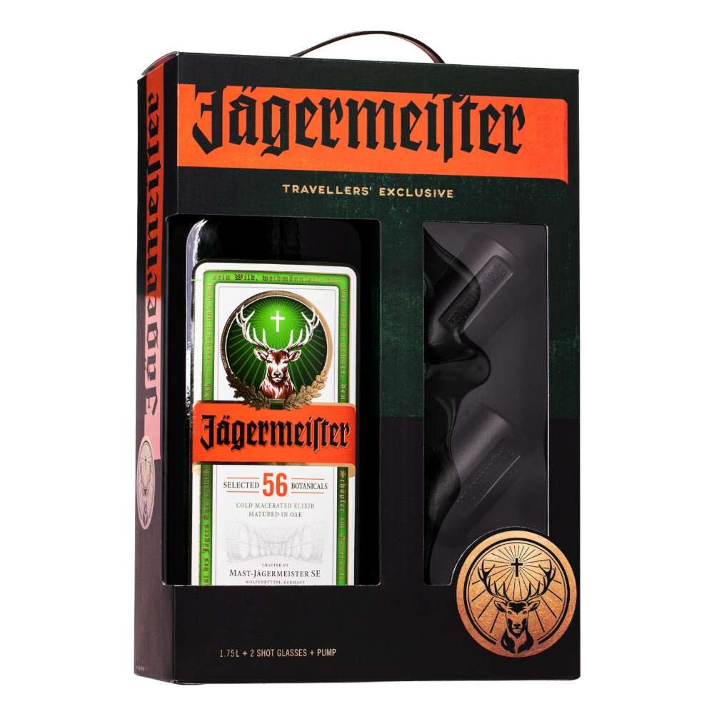 Likier Jagermeister 35% 1750 ml Pump Pack + 2 kieliszki