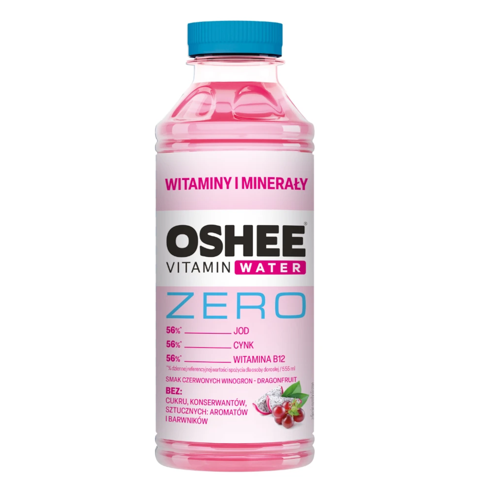 Napoje Oshee Zero Vitamin Water witaminy i minerały czerwone winogrona - dragonfruit 555 ml