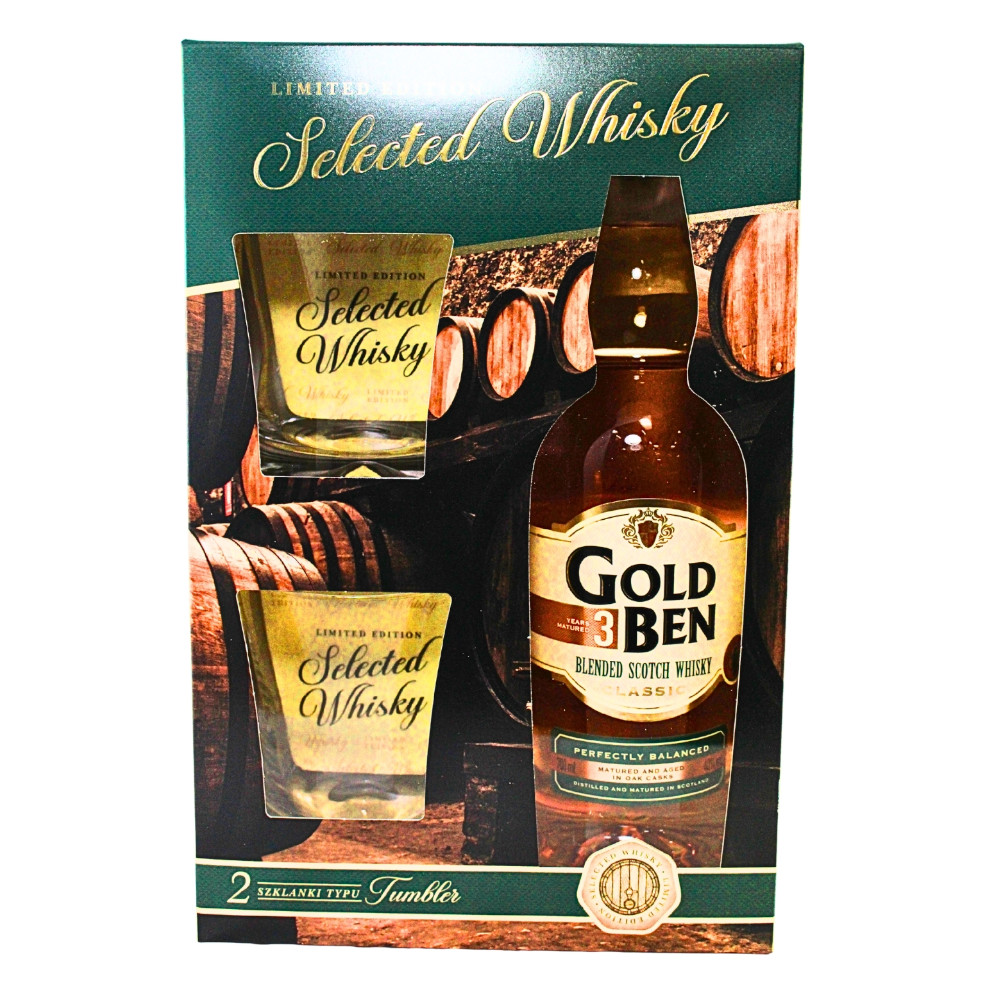 Whisky Gold Ben 3 YO Scotch 40% 700 ml + 2 szklanki