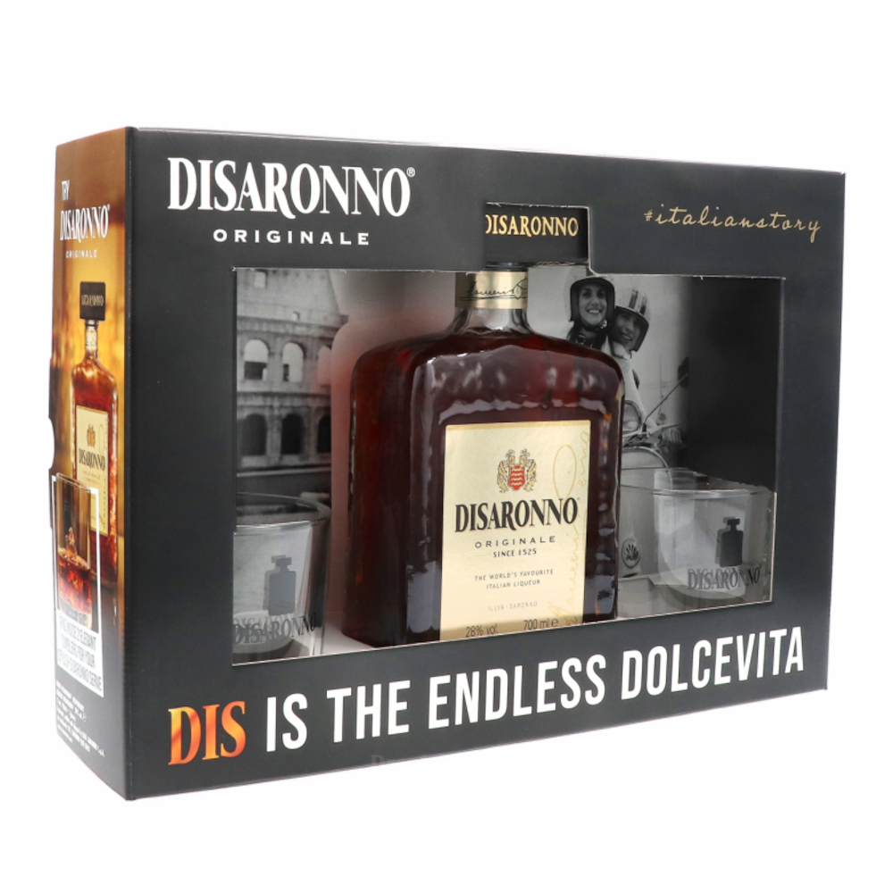 Likier Disaronno Originale + 2 szklanki 28% 700 ml