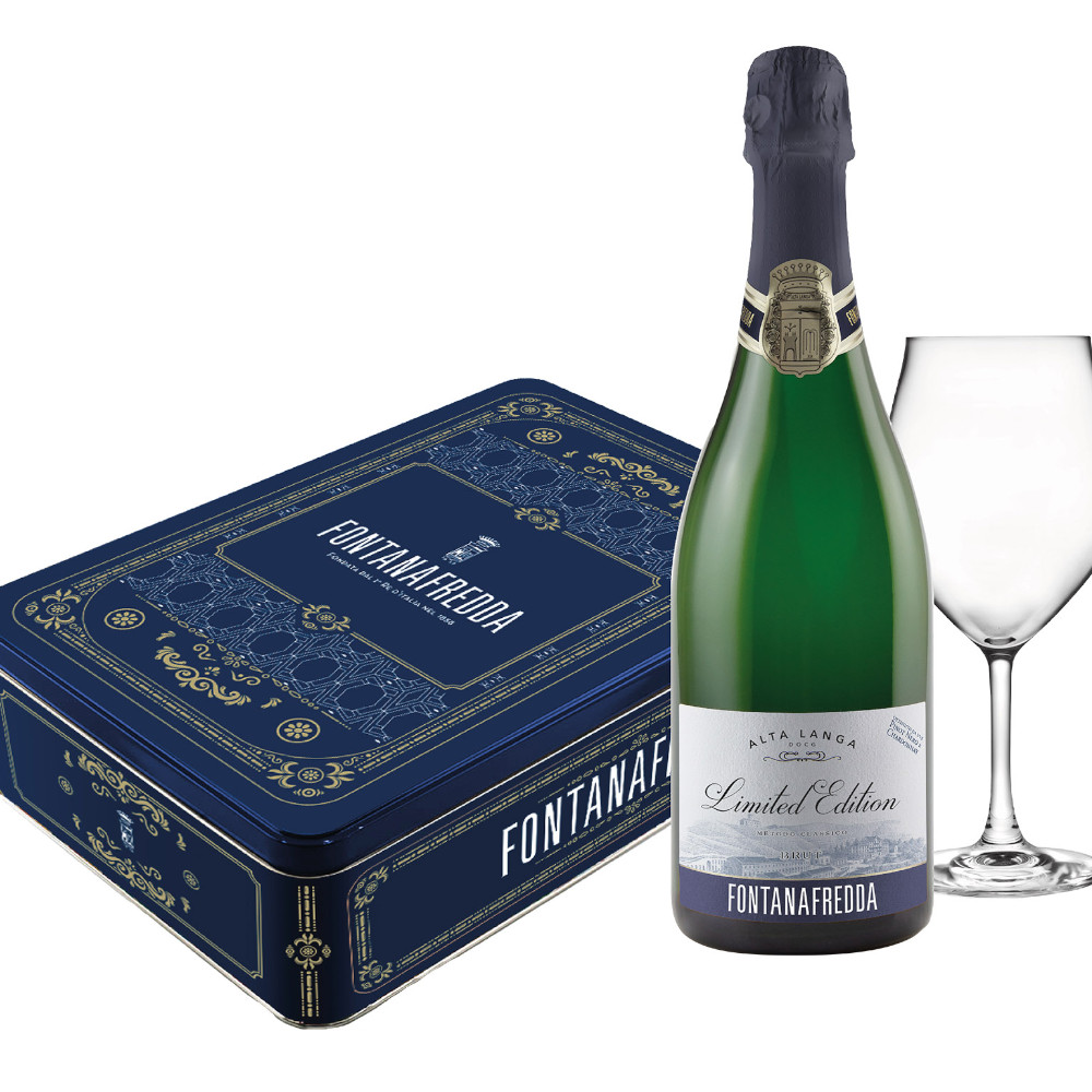 Wino Musujące Fontanafredda Alta Langa Brut 2020 12,5% białe wytrawne 750 ml + kieliszek