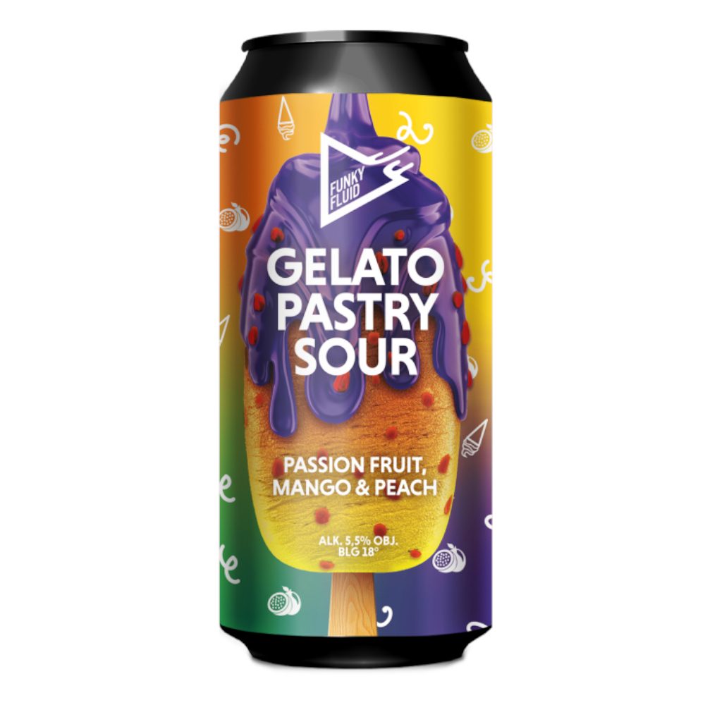 Piwo Funky Fluid Cherry Gelato Passionfruit, Mango & Peach 5,8% 500 ml puszka DRS