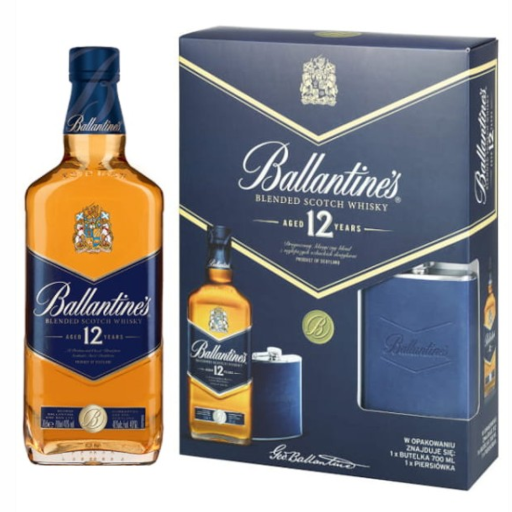 Whisky Ballantine's + piersiówka 12YO 40% 700 ml giftbox