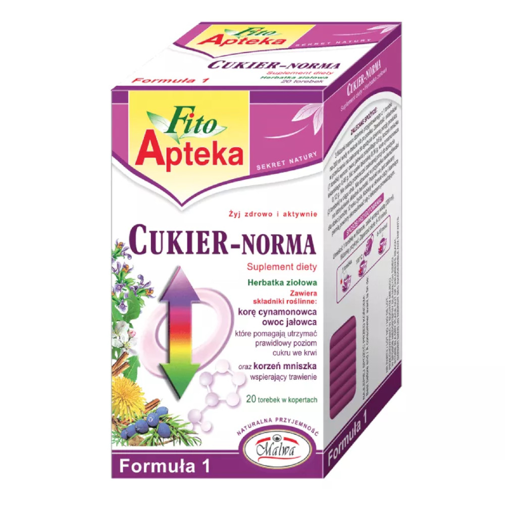 Herbata Malwa Fito Apteka Formuła 1 Cukier Norma herbatka ziołowa 20 x 2 g