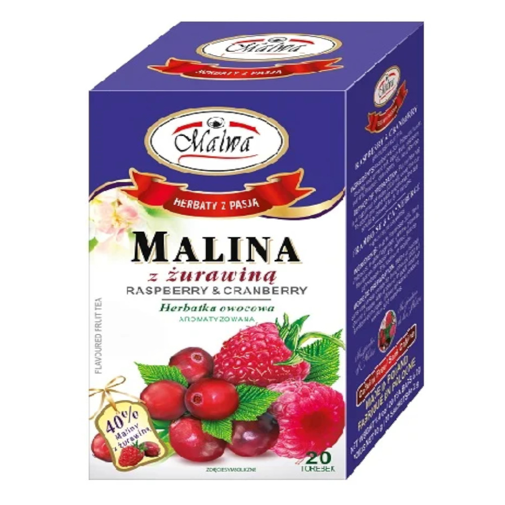 Herbata Malwa Herbatka owocowa Malina z żurawiną 20 x 2 g
