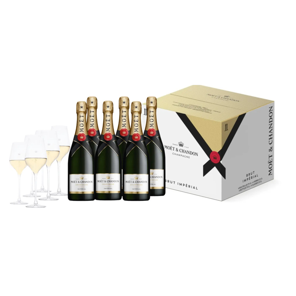 Szampan Moët & Chandon Brut Imperial 12% biały wytrawny 6 x 750 ml + 6 kieliszków