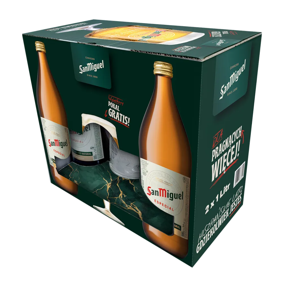 Piwo San Miguel Especial 5,4% 2 x 1000 ml + szklanka