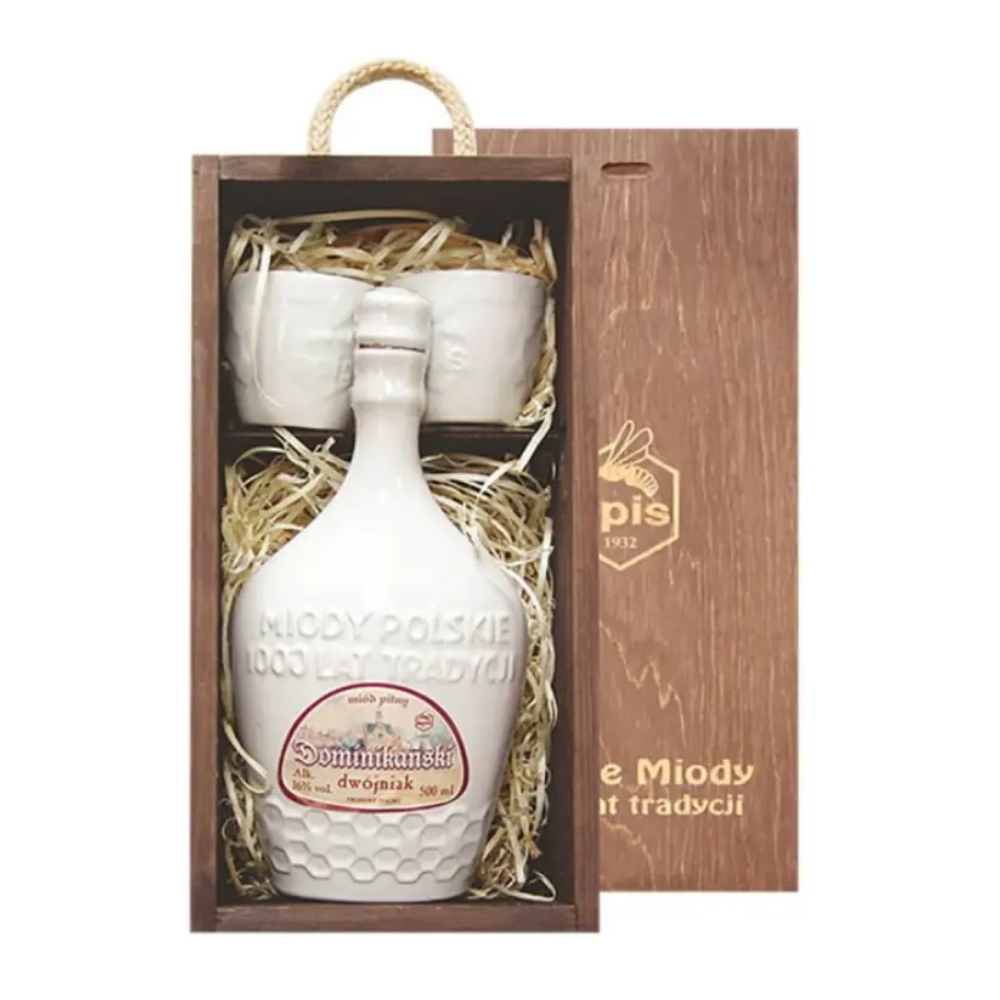 Miód Pitny Dominikański Dwójniak 16% 500 ml + 2 czarki
