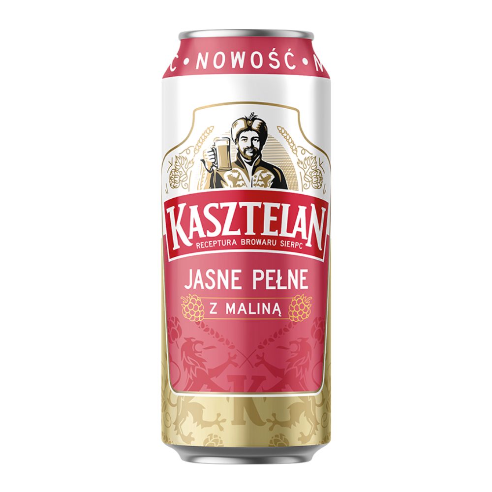 Piwo Kasztelan Jasne Pełne z maliną 4,8% 500 ml puszka DRS
