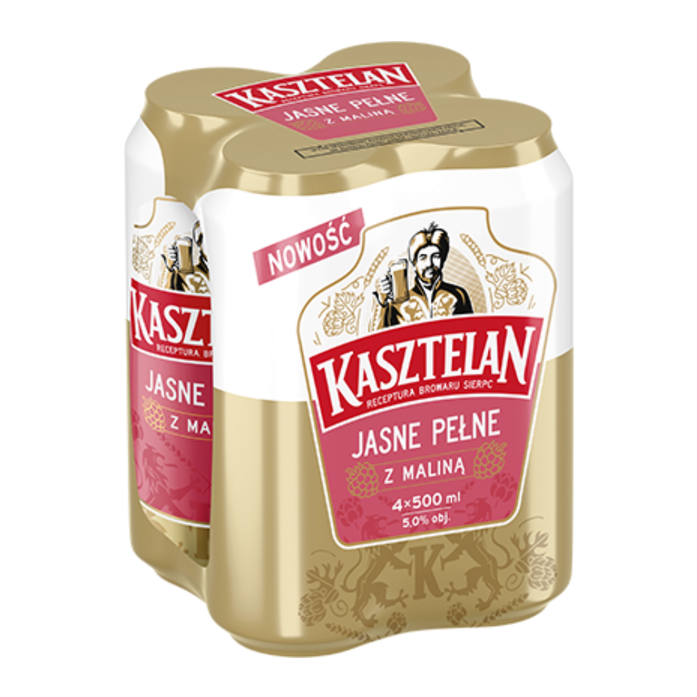 Piwo Kasztelan Jasne Pełne z maliną 4,8% 500 ml 4-pak puszka DRS