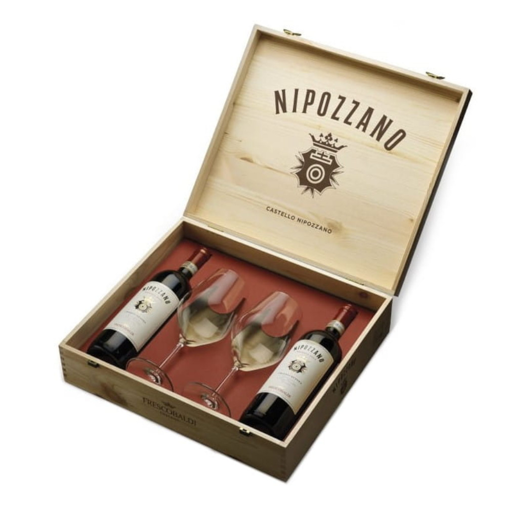 Wino Nipozzano Chianti Rufina Riserva 13,5% czerwone wytrawne 2 x 750 ml + 2 kieliszki