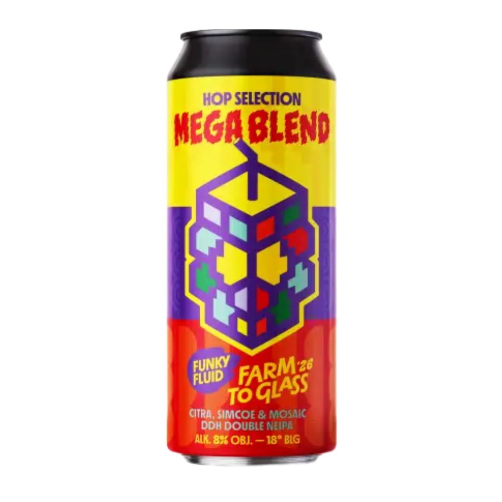 Piwo  Funky Fluid Farm To Glass '26 Mega Blend - Hop Selection DDH Double NEIPA 8% 500 ml puszka DRS