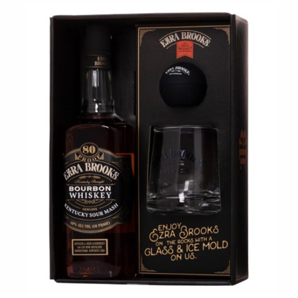 Whisky Ezra Brooks Bourbon + Glass & Ice Ball 40% 700 ml