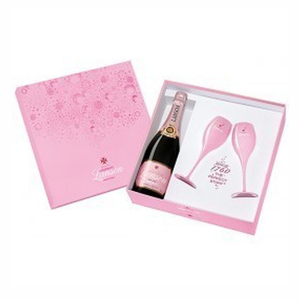 Wino Musujące Lanson Szampan Brut Rose + Kieliszki różowe 750 ml