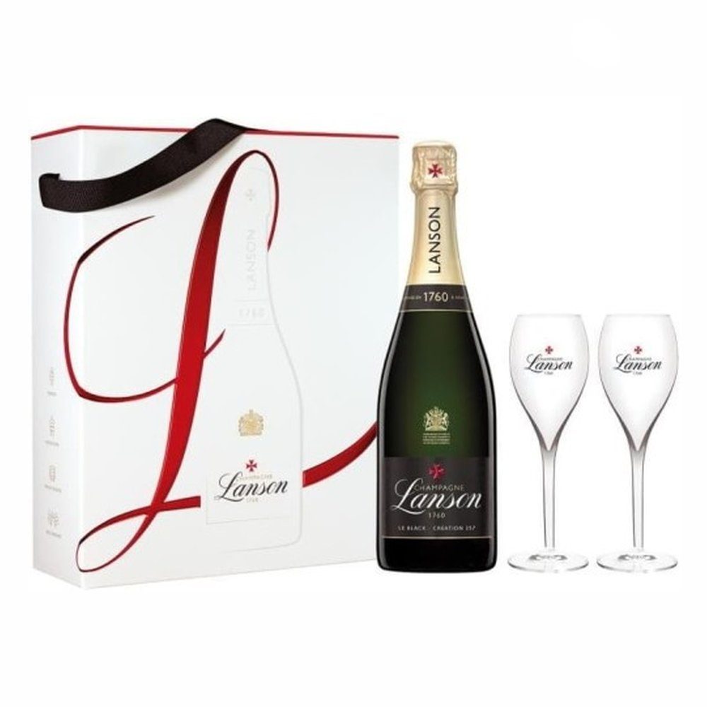 Wino Musujące Lanson Szampan Brut Black + Kieliszki 750 ml