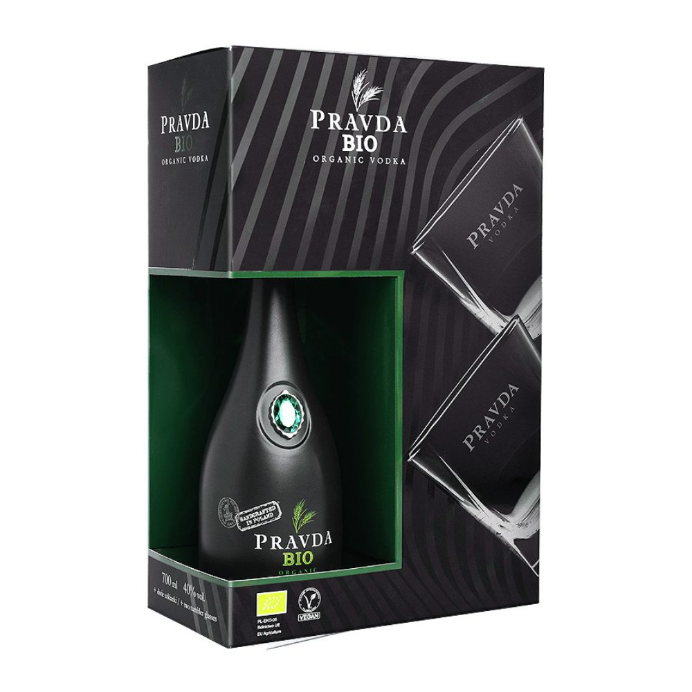 Wódka Pravda Bio Organic 40% 700 ml + 2 szklanki
