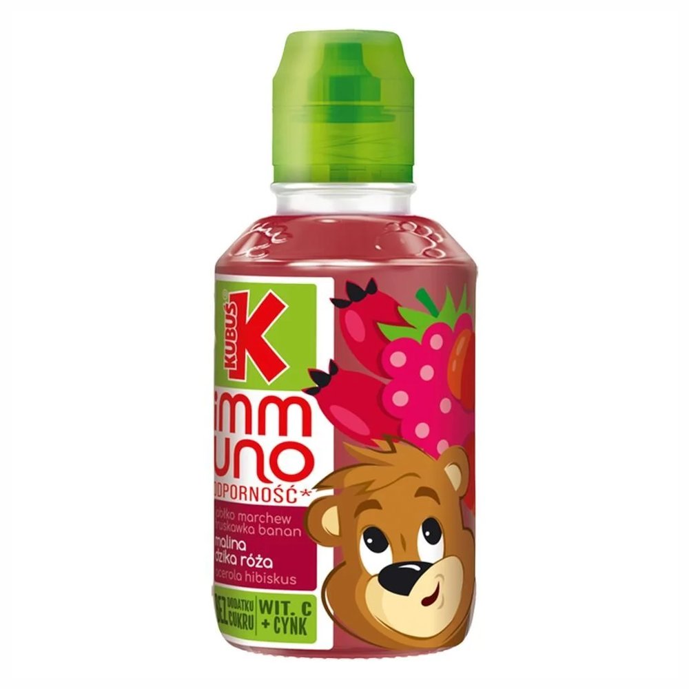 Napój Kubuś Immuno Odporność Sok jabłko marchew truskawka banan malina dzika róża acerola hibiskus DRS 200 ml