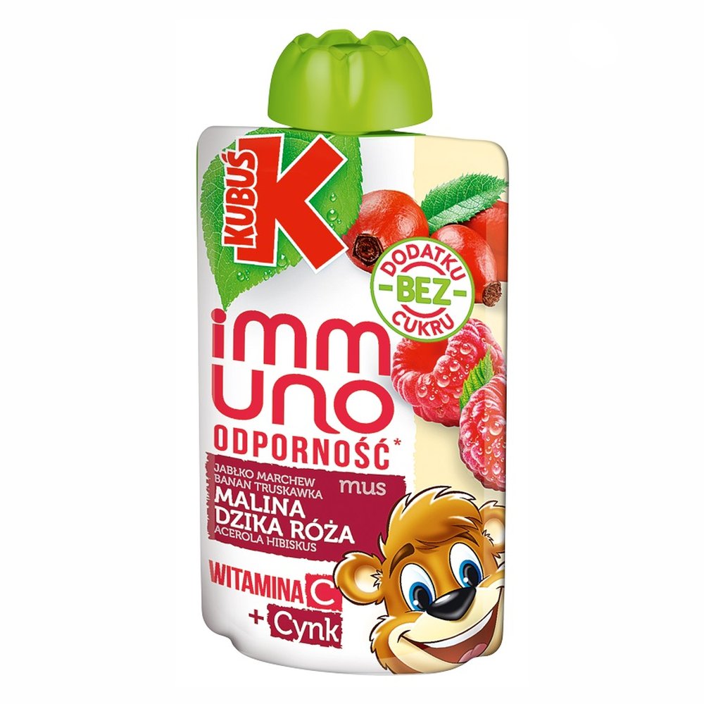 Napój Kubuś Immuno Odporność Mus jabłko marchew banan truskawka malina dzika róża acerola hibiskus 100 g