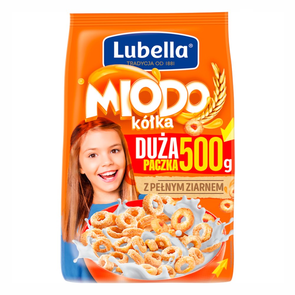 Płatki śniadaniowe Lubella Mlekołaki kółka zbożowe z miodem 500 g