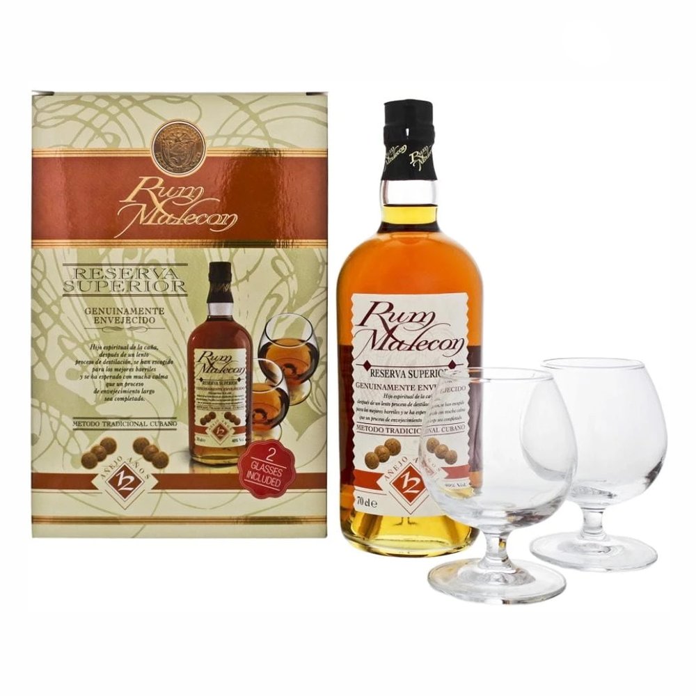 Rum Malecon 12YO + Szklanki  40% 700 ml Karton