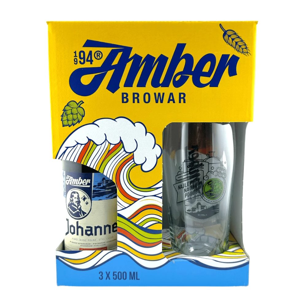 Piwo Amber Żółty Zestaw 3  x 500 ml + szklanka