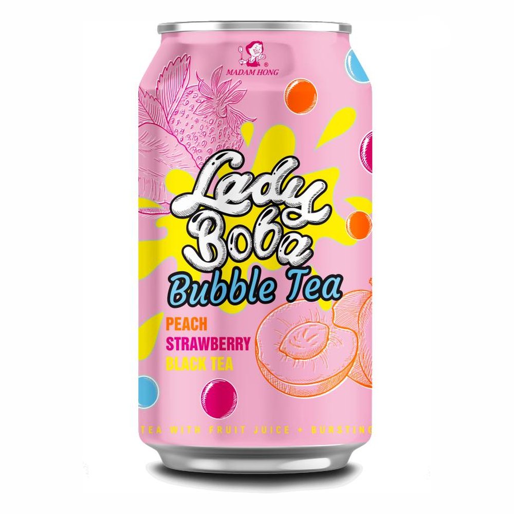 Napój Lady Boba Bubble Black Tea Peach Strawberry 320 ml puszka