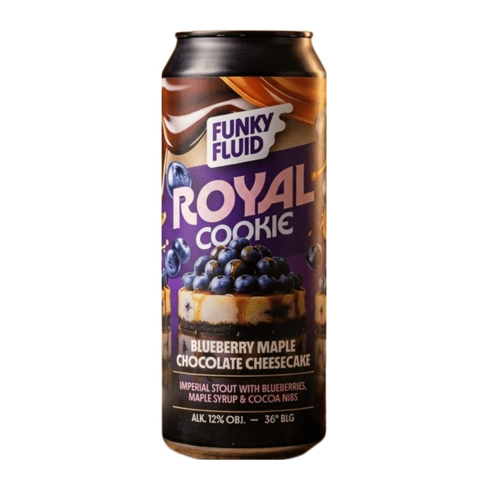 Piwo Funky Fluid Royal Cookie Blueberry Maple Chocolate Cheesecake Imperial Stout 12% 500 ml puszka DRS