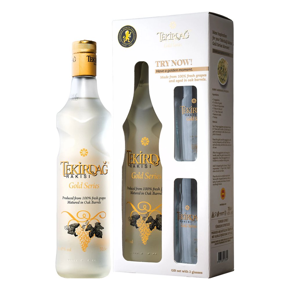 Raki Tekirdag Raki Gold Series + 2 Szklanki Arak 45% 700 ml Giftbox