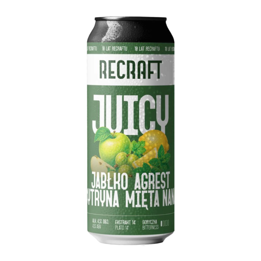 Piwo Recraft Juicy Sour Jabłko, Agrest, Cytryna, Mięta Sour Ale 4,5% 500 ml puszka