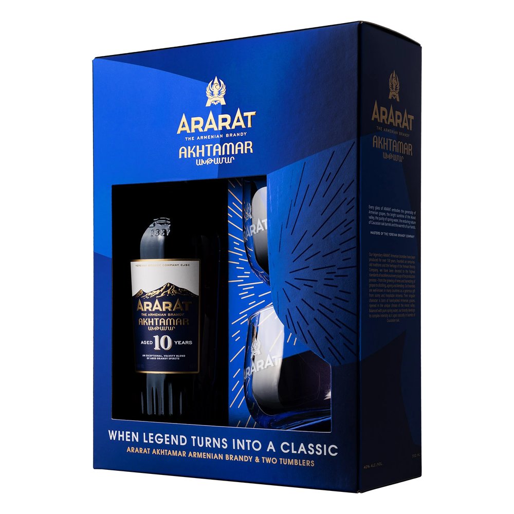 Brandy Ararat Akhtamar Aged 10 Years + 2 Szklanki 40% 700 ml Karton