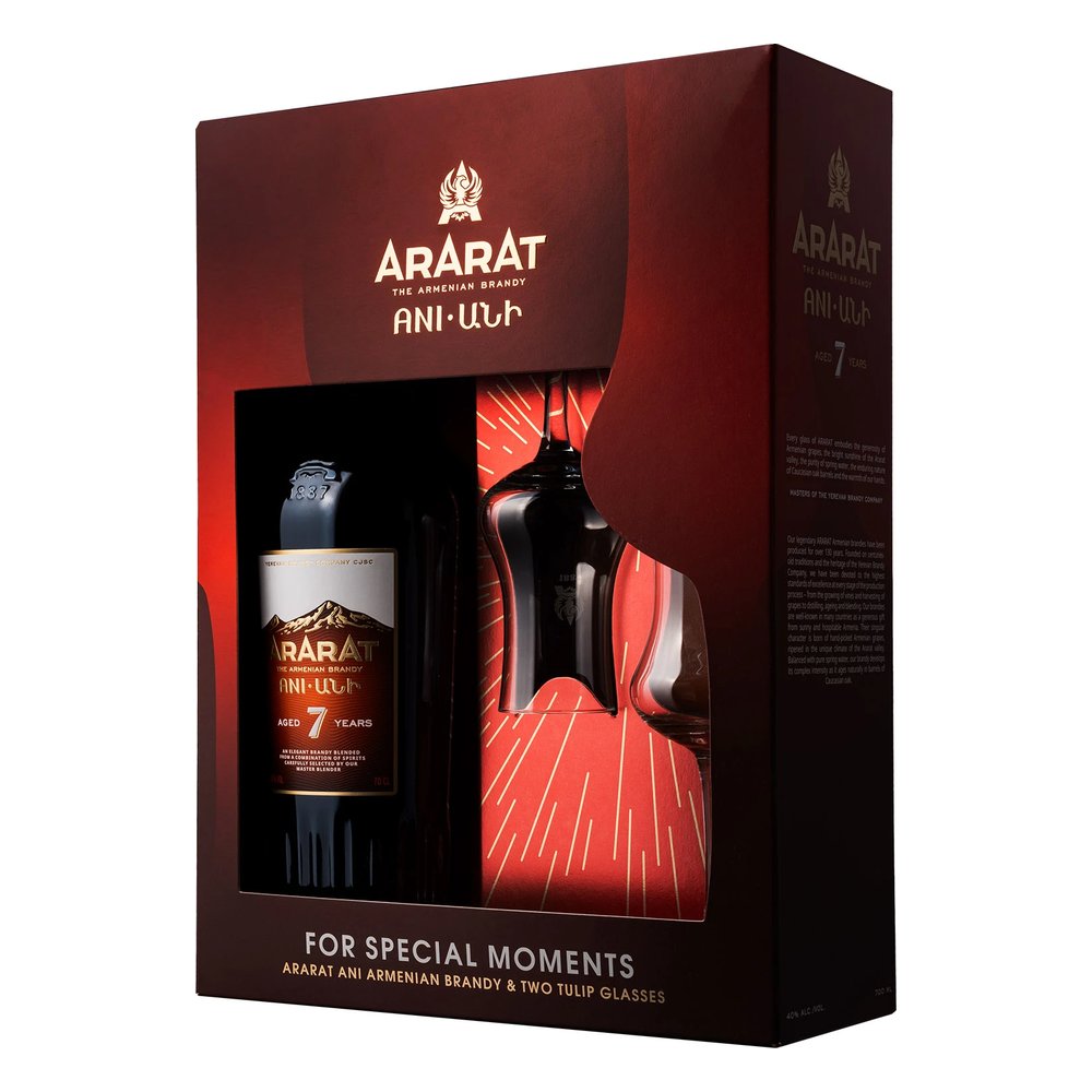 Brandy Ararat Ani Aged 7 Years + 2 Kieliszki 40% 700 ml Kartonik