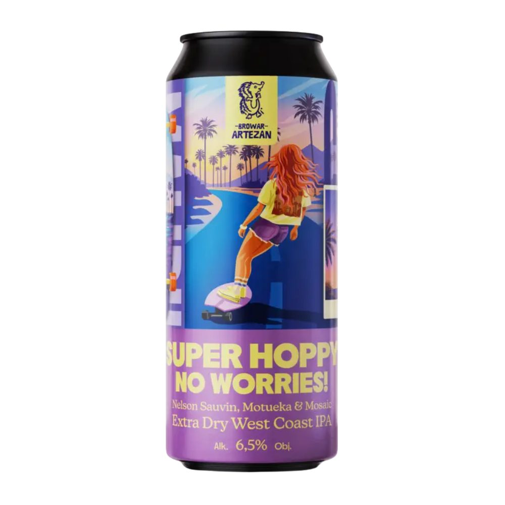 Piwo Artezan Super Hoppy No Worries! Extra Dry West Coast IPA 6,5% 500 ml puszka DRS