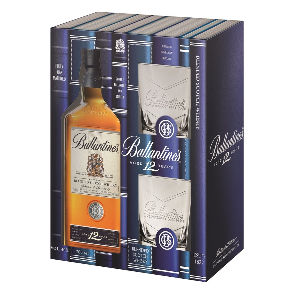 Whisky Ballantine's 12 Yo + 2 szklanki 40% 700 ml
