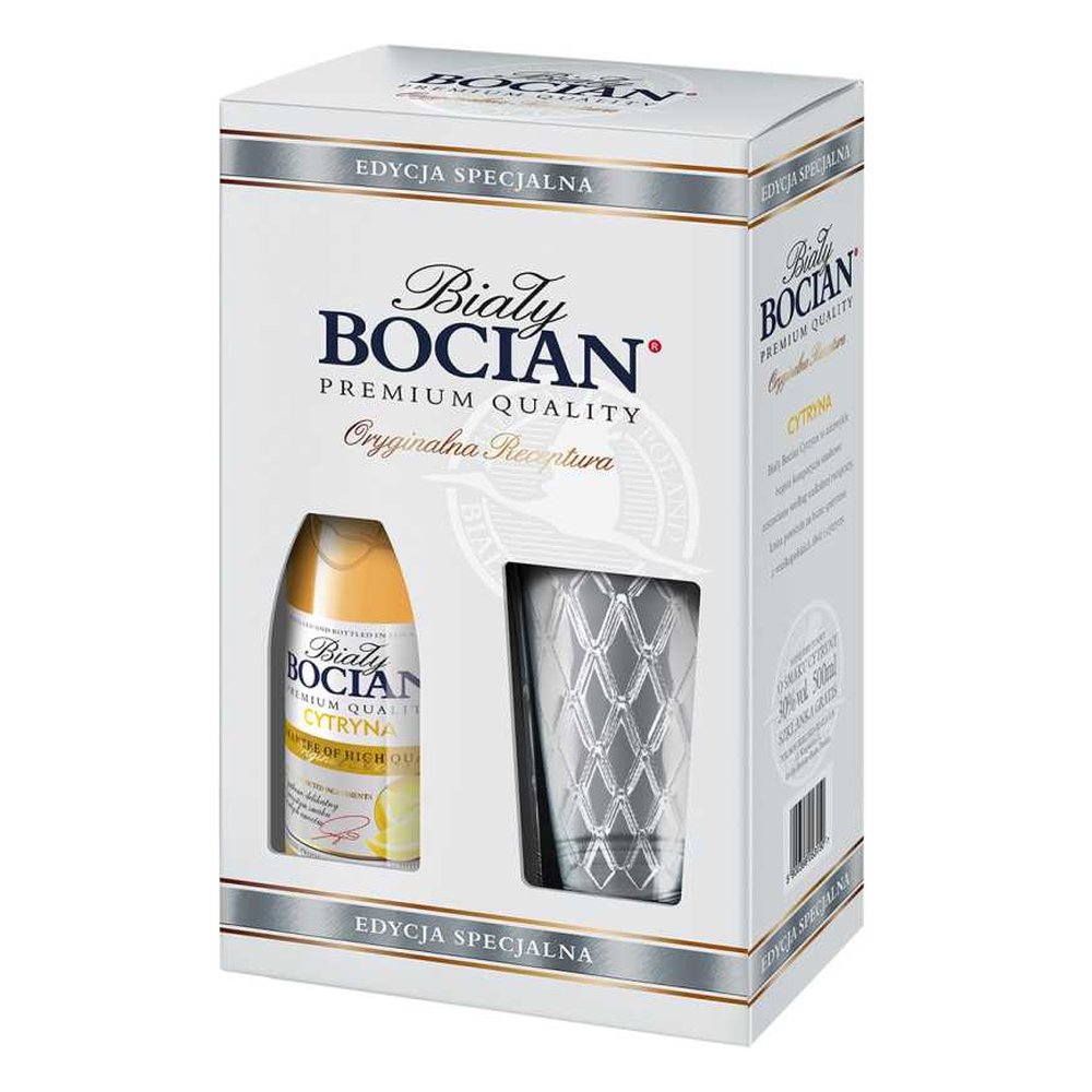 Wódka Biały Bocian Cytryna + Szklanka 30% 500 ml