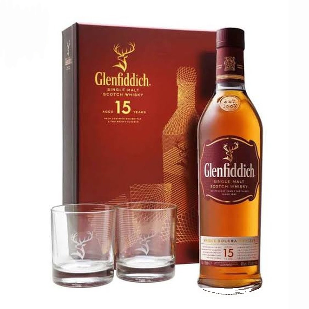 Whisky Glenfiddich 15YO + szklanki 40% 700 ml