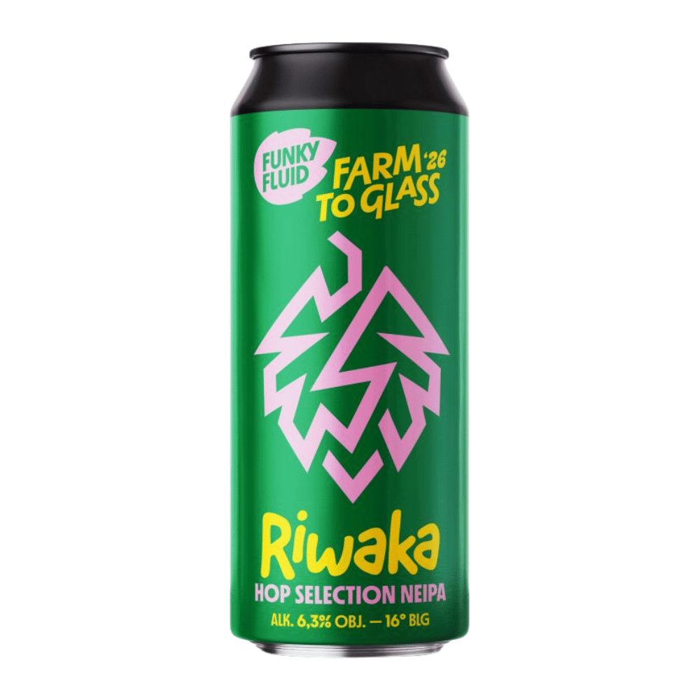 Piwo Funky Fluid Farm To Glass '26 Riwaka Hop Selection Single Hop NEIPA 6,3% 500 ml puszka DRS