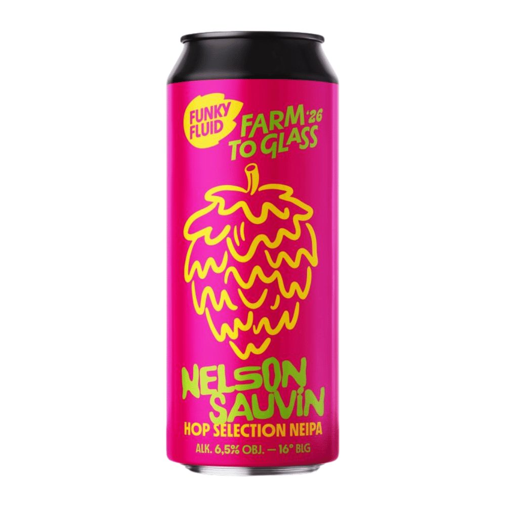 Piwo Funky Fluid Farm To Glass '26 Nelson Sauvin Hop Selection Single Hop NEIPA 6,5% 500 ml puszka DRS