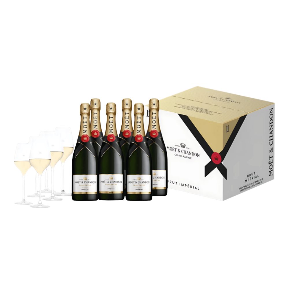 Szampan Moet & Chandon Brut Imperial 12,5% białe wytrawne 6 x 750 ml + 6 kieliszków