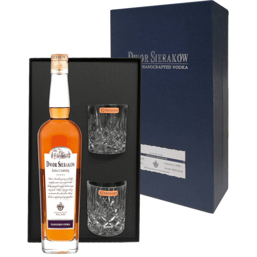 Wódka Zestaw Prestige Dwór Sieraków Śliwa z Tarniną 40% 700 ml + 2 szklanki Nachtmann