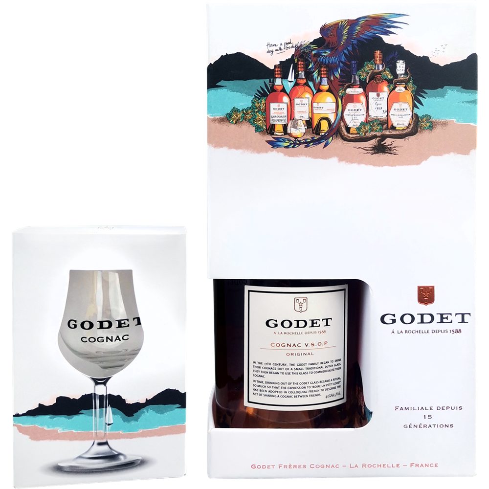 Koniak Godet VSOP 40% 700 ml + 2 szklanki