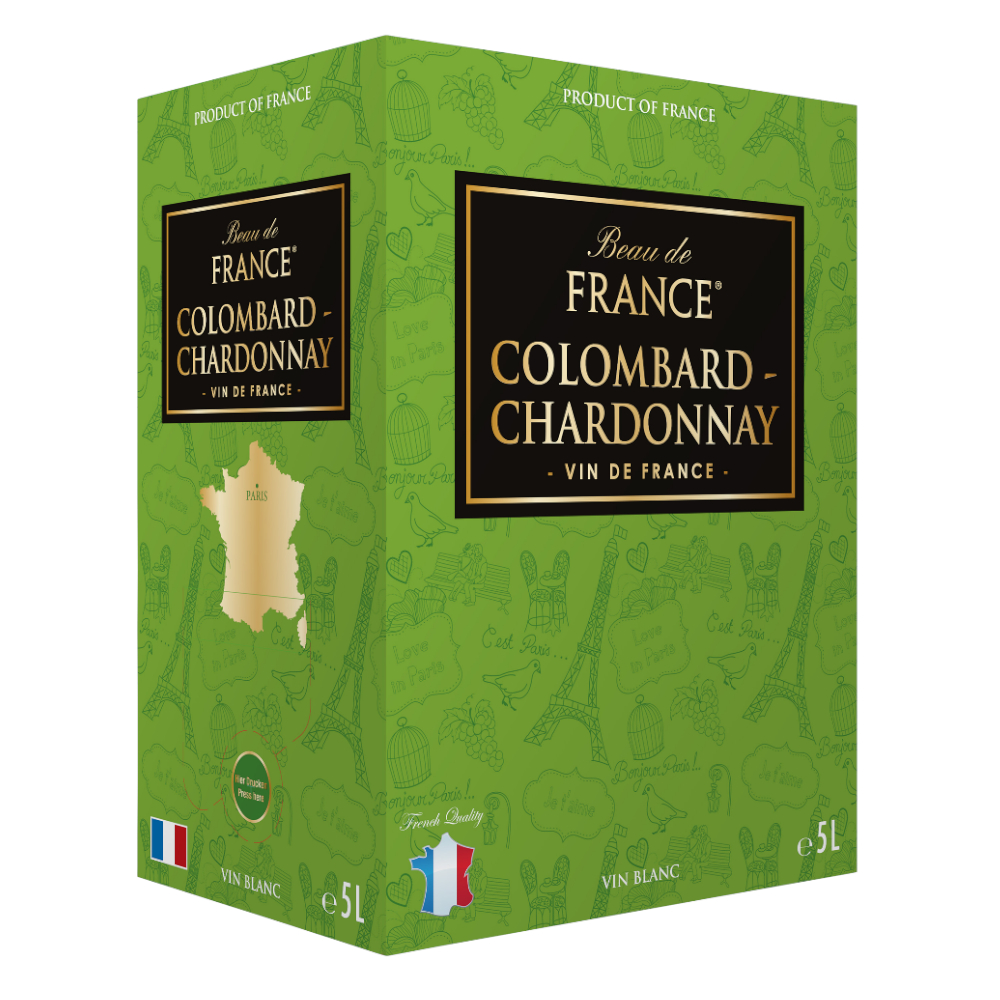 Wino Beau De France Colombard/Chardonnay 12% białe wytrawne 5000 ml kartonik