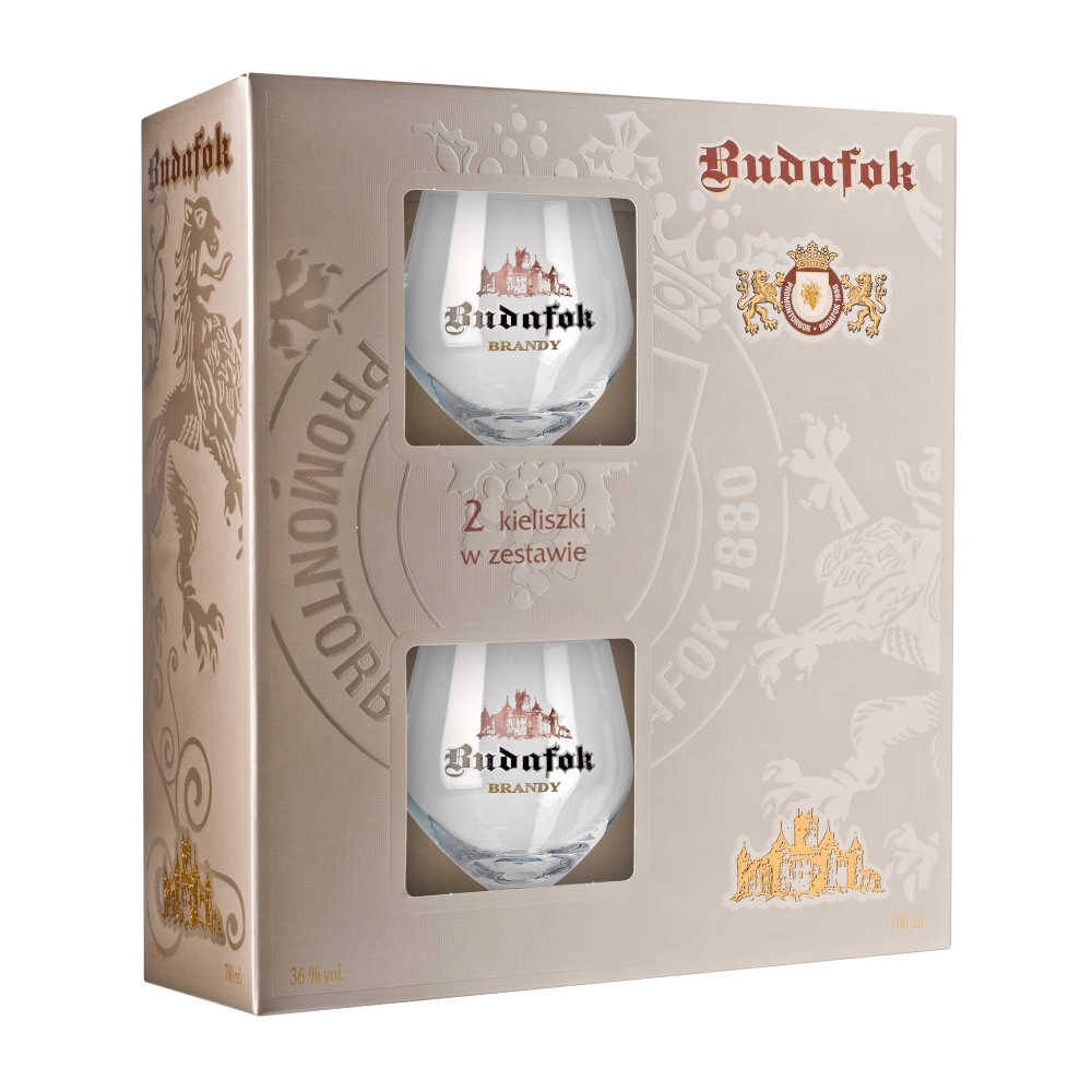 Brandy Budafok Zestaw 36% 700 ml + 2 kieliszki
