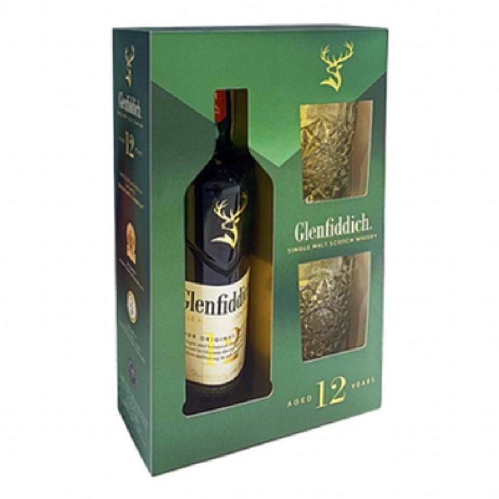 Whisky Glenfiddich 12YO 40% 700 ml + 2 szklanki