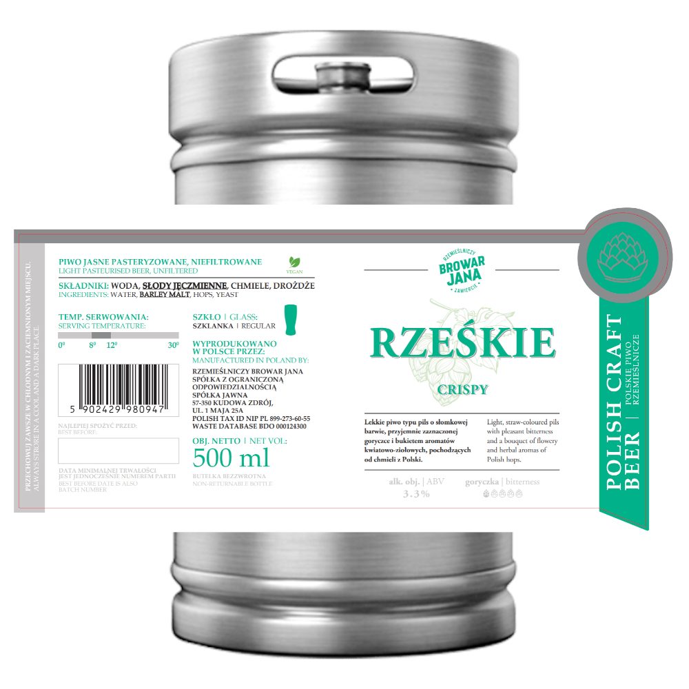 Piwo Browar Jana Rześkie Pils 3,2% 30 L Keg PET